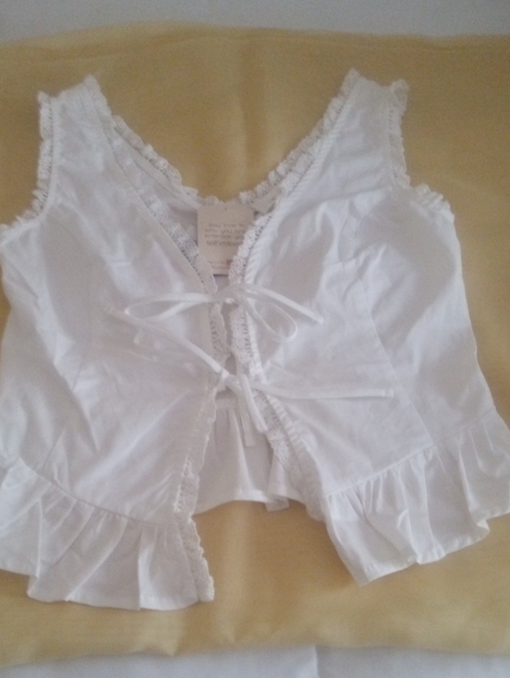Self Esteem White Lace-Trim Tie-Front Ruffle Camisole